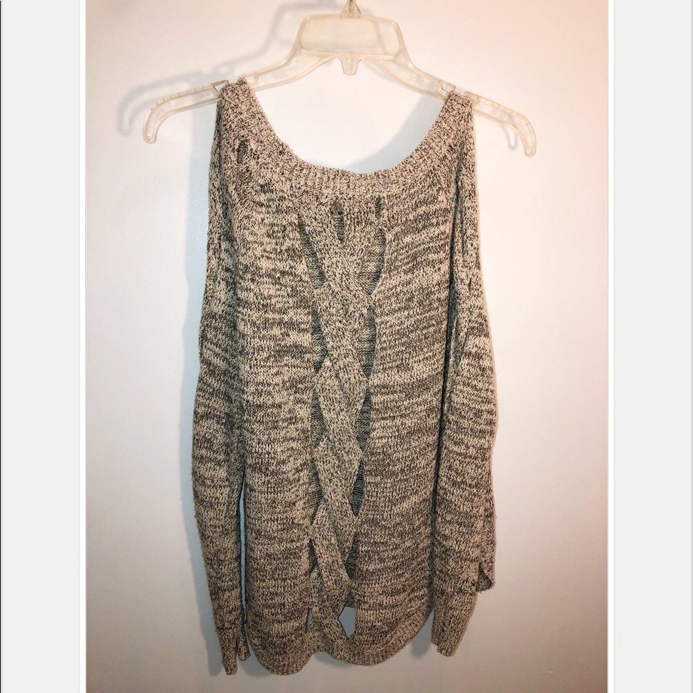 Peek a boo back and arm sweater-Heather Gray
